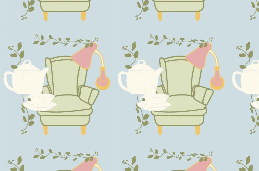 Mönsterkollektionen Fika hos mormor hero print 2, färgställning 1