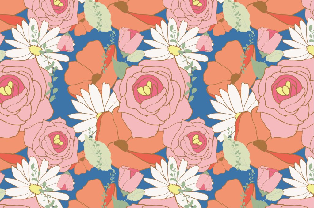 Mönsterkollektionen Stora Blomster hero print 1, färgställning 1